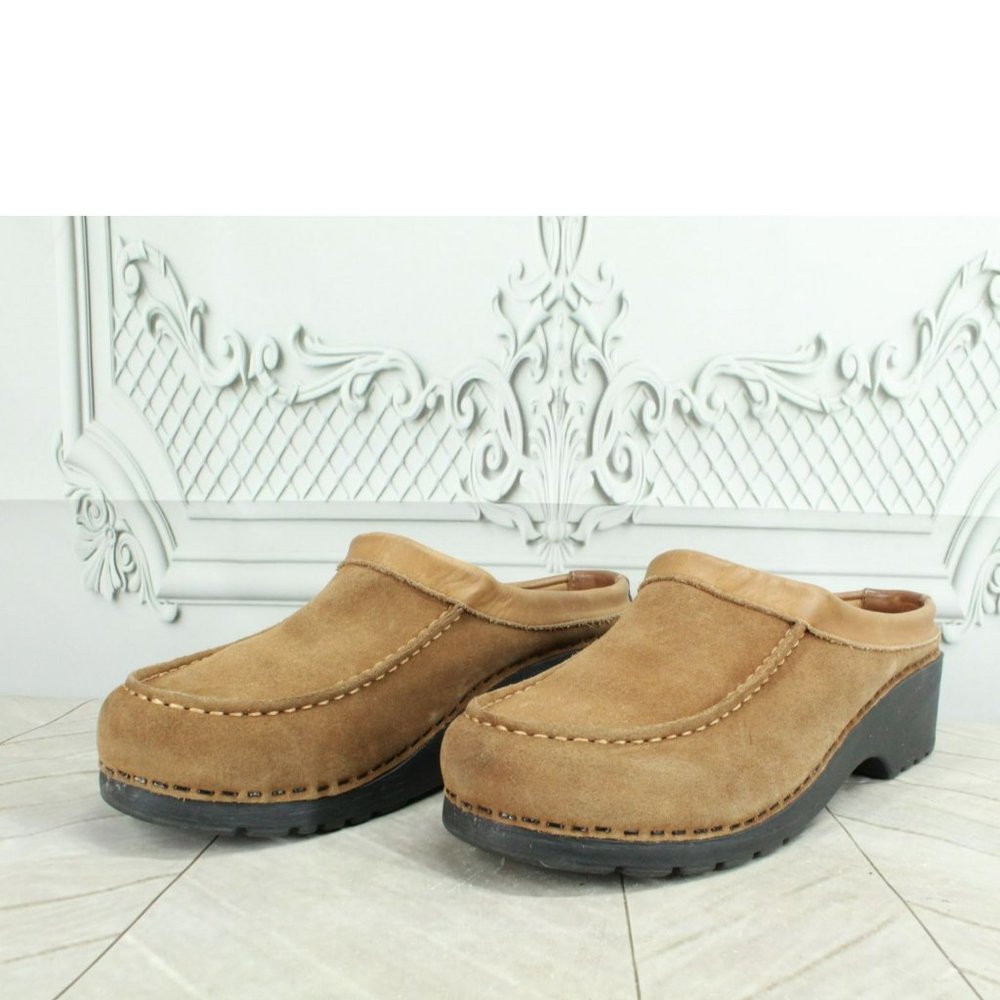 LL Bean Brown Suede Slip On Casual Comfort Clogs Mules Size 9 M - Picture 2 of 8